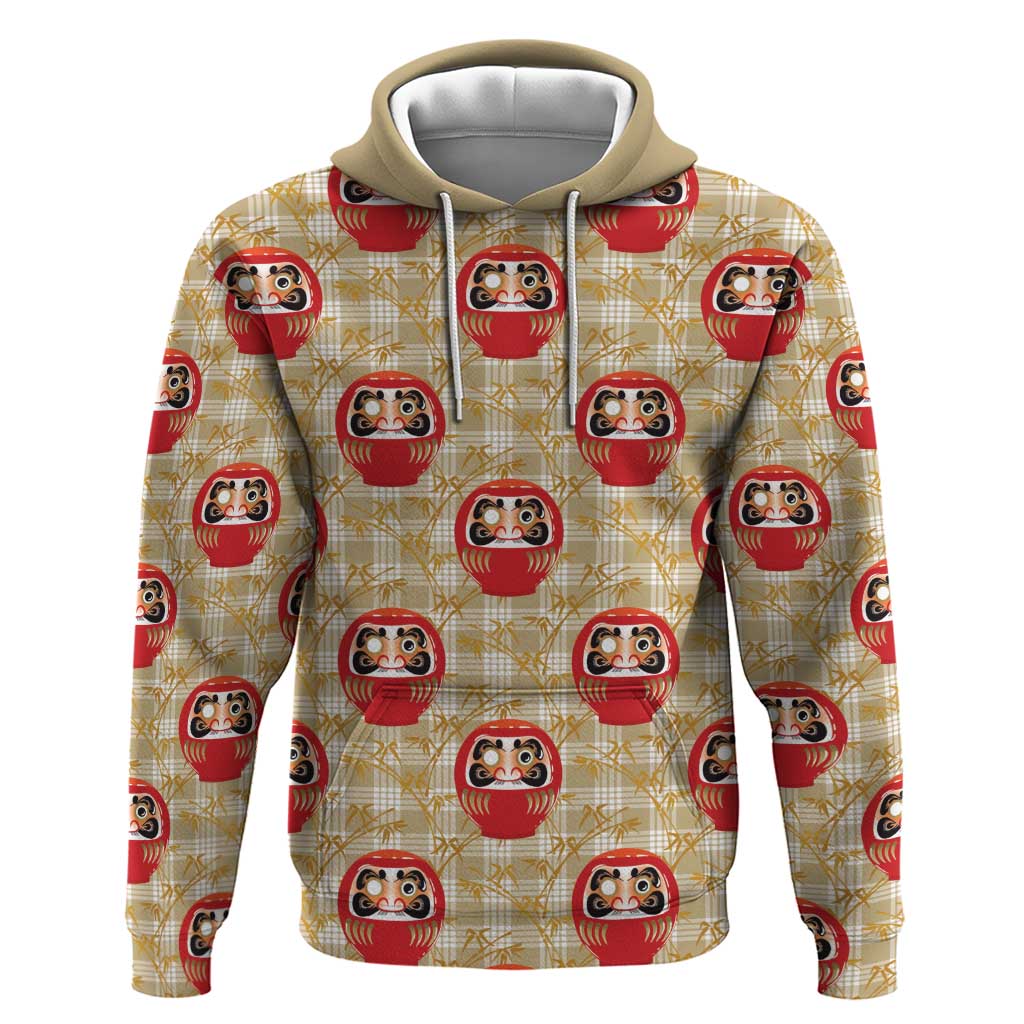 Japanese Daruma Doll Hoodie Palaka With Seamless Bamboo Pattern - Wonder Print Shop