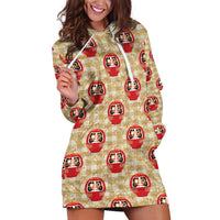 Japanese Daruma Doll Hoodie Dress Palaka With Seamless Bamboo Pattern - Wonder Print Shop