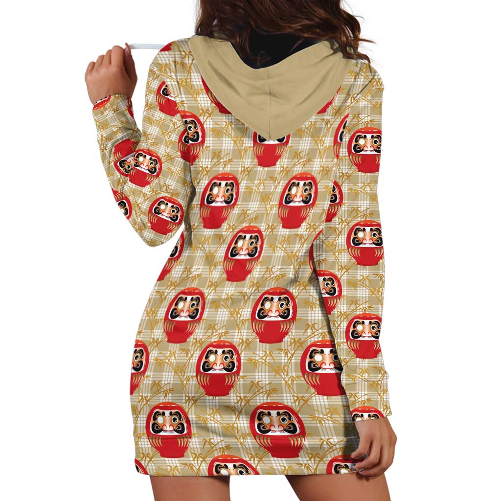 Japanese Daruma Doll Hoodie Dress Palaka With Seamless Bamboo Pattern - Wonder Print Shop
