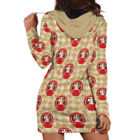 Japanese Daruma Doll Hoodie Dress Palaka With Seamless Bamboo Pattern - Wonder Print Shop