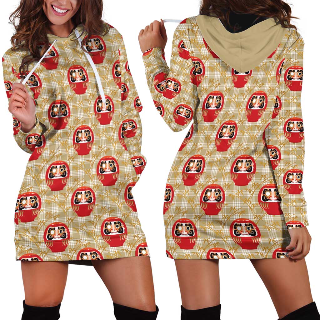 Japanese Daruma Doll Hoodie Dress Palaka With Seamless Bamboo Pattern - Wonder Print Shop