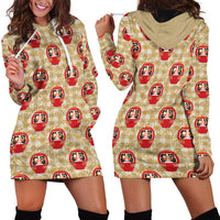 Japanese Daruma Doll Hoodie Dress Palaka With Seamless Bamboo Pattern - Wonder Print Shop