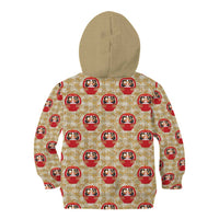 Japanese Daruma Doll Kid Hoodie Palaka With Seamless Bamboo Pattern - Wonder Print Shop