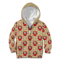 Japanese Daruma Doll Kid Hoodie Palaka With Seamless Bamboo Pattern - Wonder Print Shop