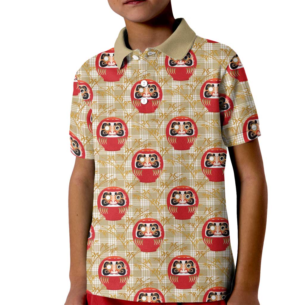 Japanese Daruma Doll Kid Polo Shirt Palaka With Seamless Bamboo Pattern - Wonder Print Shop