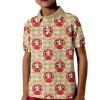 Japanese Daruma Doll Kid Polo Shirt Palaka With Seamless Bamboo Pattern - Wonder Print Shop