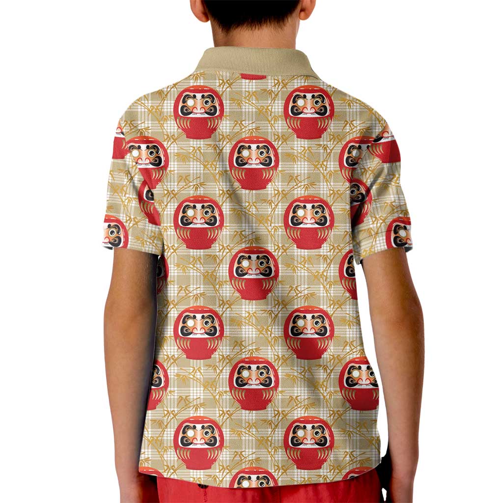 Japanese Daruma Doll Kid Polo Shirt Palaka With Seamless Bamboo Pattern - Wonder Print Shop