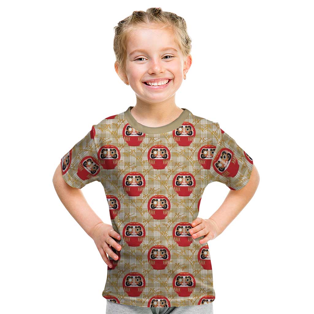 Japanese Daruma Doll Kid T Shirt Palaka With Seamless Bamboo Pattern - Wonder Print Shop