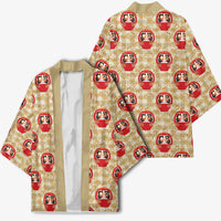 Japanese Daruma Doll Kimono Palaka With Seamless Bamboo Pattern - Wonder Print Shop