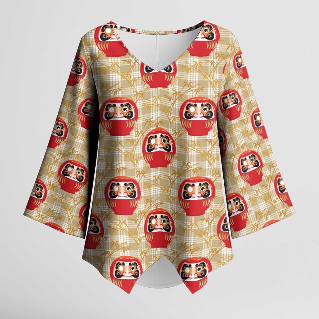 Japanese Daruma Doll Kimono Sleeve Blouse Palaka With Seamless Bamboo Pattern - Wonder Print Shop