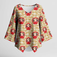 Japanese Daruma Doll Kimono Sleeve Blouse Palaka With Seamless Bamboo Pattern - Wonder Print Shop