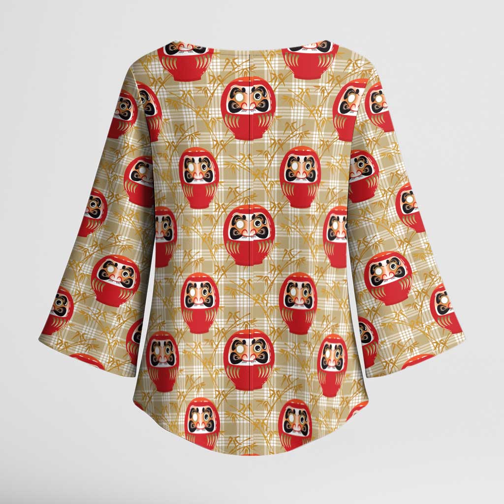 Japanese Daruma Doll Kimono Sleeve Blouse Palaka With Seamless Bamboo Pattern - Wonder Print Shop