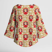 Japanese Daruma Doll Kimono Sleeve Blouse Palaka With Seamless Bamboo Pattern - Wonder Print Shop