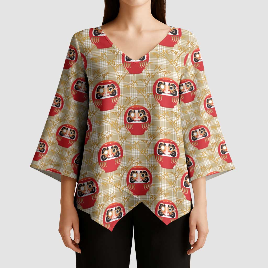 Japanese Daruma Doll Kimono Sleeve Blouse Palaka With Seamless Bamboo Pattern - Wonder Print Shop