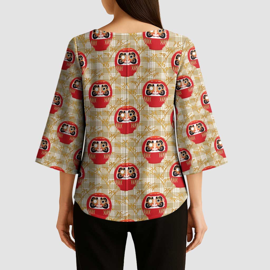 Japanese Daruma Doll Kimono Sleeve Blouse Palaka With Seamless Bamboo Pattern - Wonder Print Shop