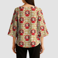 Japanese Daruma Doll Kimono Sleeve Blouse Palaka With Seamless Bamboo Pattern - Wonder Print Shop