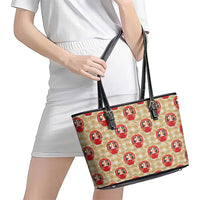 Japanese Daruma Doll Leather Tote Bag Palaka With Seamless Bamboo Pattern - Wonder Print Shop