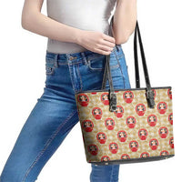 Japanese Daruma Doll Leather Tote Bag Palaka With Seamless Bamboo Pattern - Wonder Print Shop