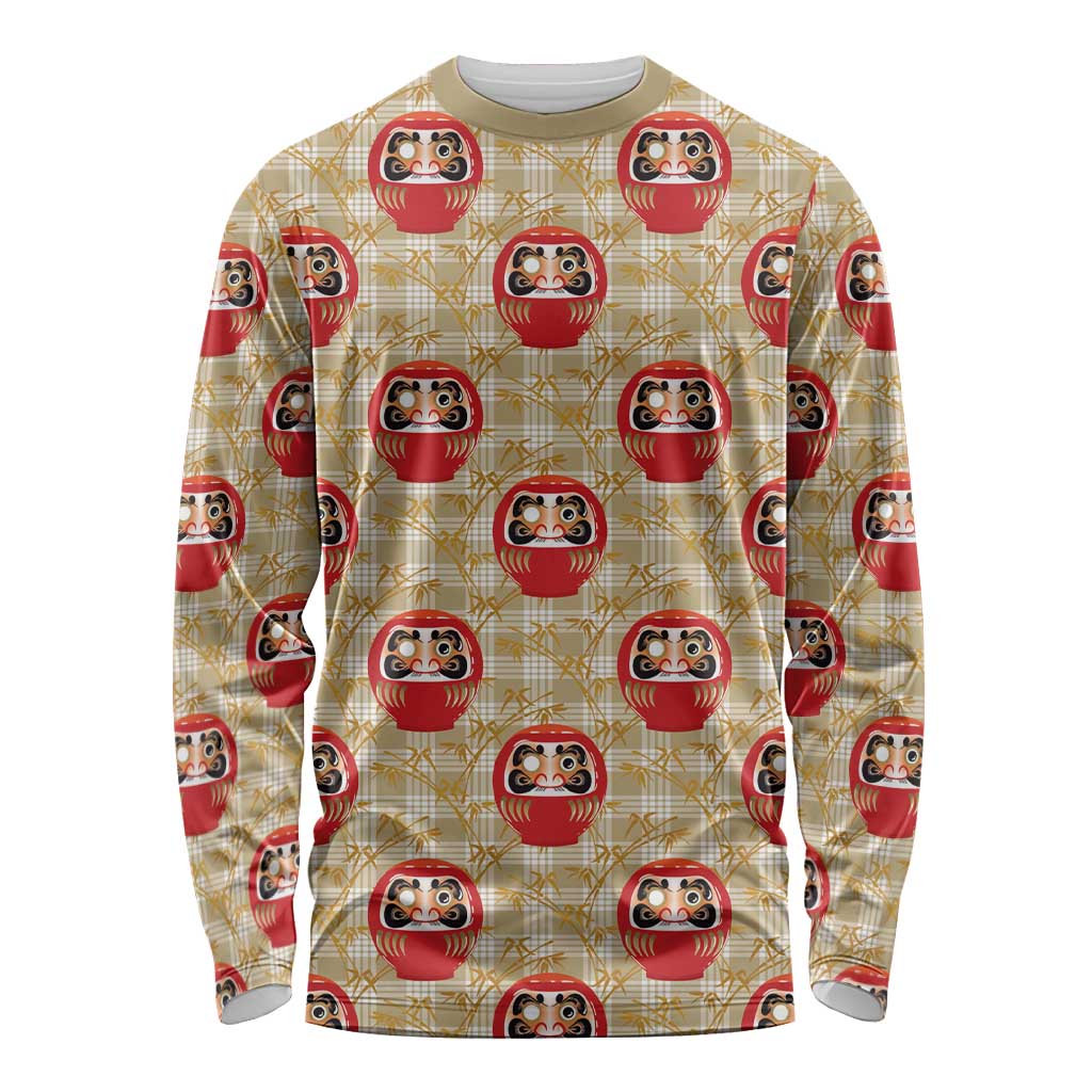 Japanese Daruma Doll Long Sleeve Shirt Palaka With Seamless Bamboo Pattern - Wonder Print Shop