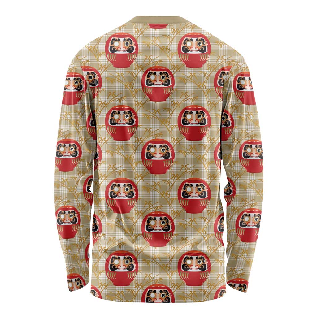 Japanese Daruma Doll Long Sleeve Shirt Palaka With Seamless Bamboo Pattern - Wonder Print Shop