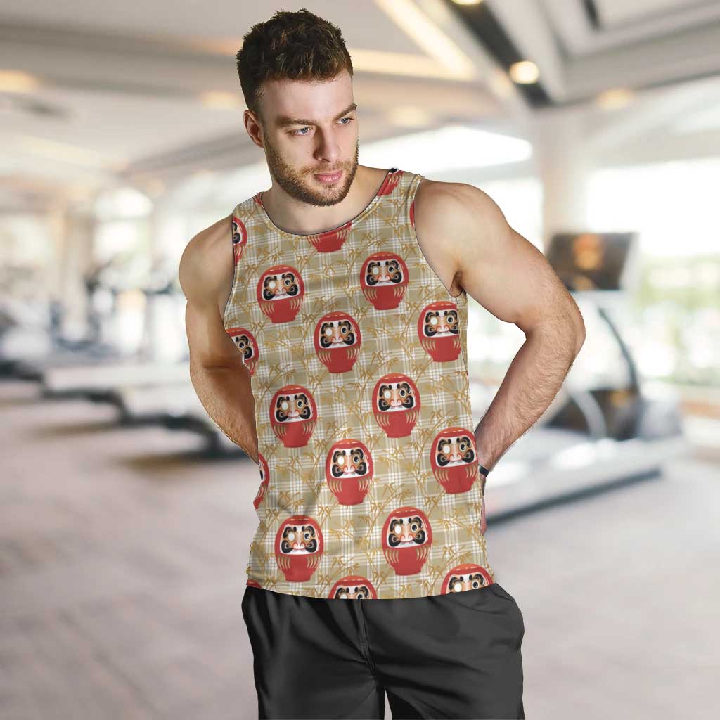 Japanese Daruma Doll Men Tank Top Palaka With Seamless Bamboo Pattern - Wonder Print Shop