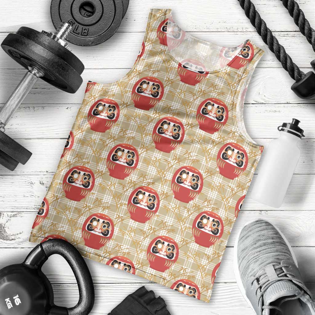 Japanese Daruma Doll Men Tank Top Palaka With Seamless Bamboo Pattern - Wonder Print Shop