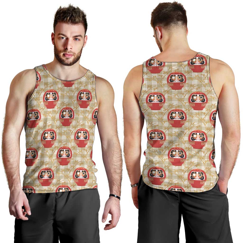 Japanese Daruma Doll Men Tank Top Palaka With Seamless Bamboo Pattern - Wonder Print Shop