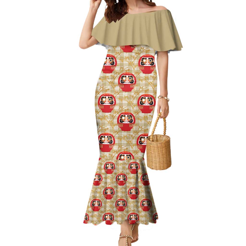 Japanese Daruma Doll Mermaid Dress Palaka With Seamless Bamboo Pattern - Wonder Print Shop