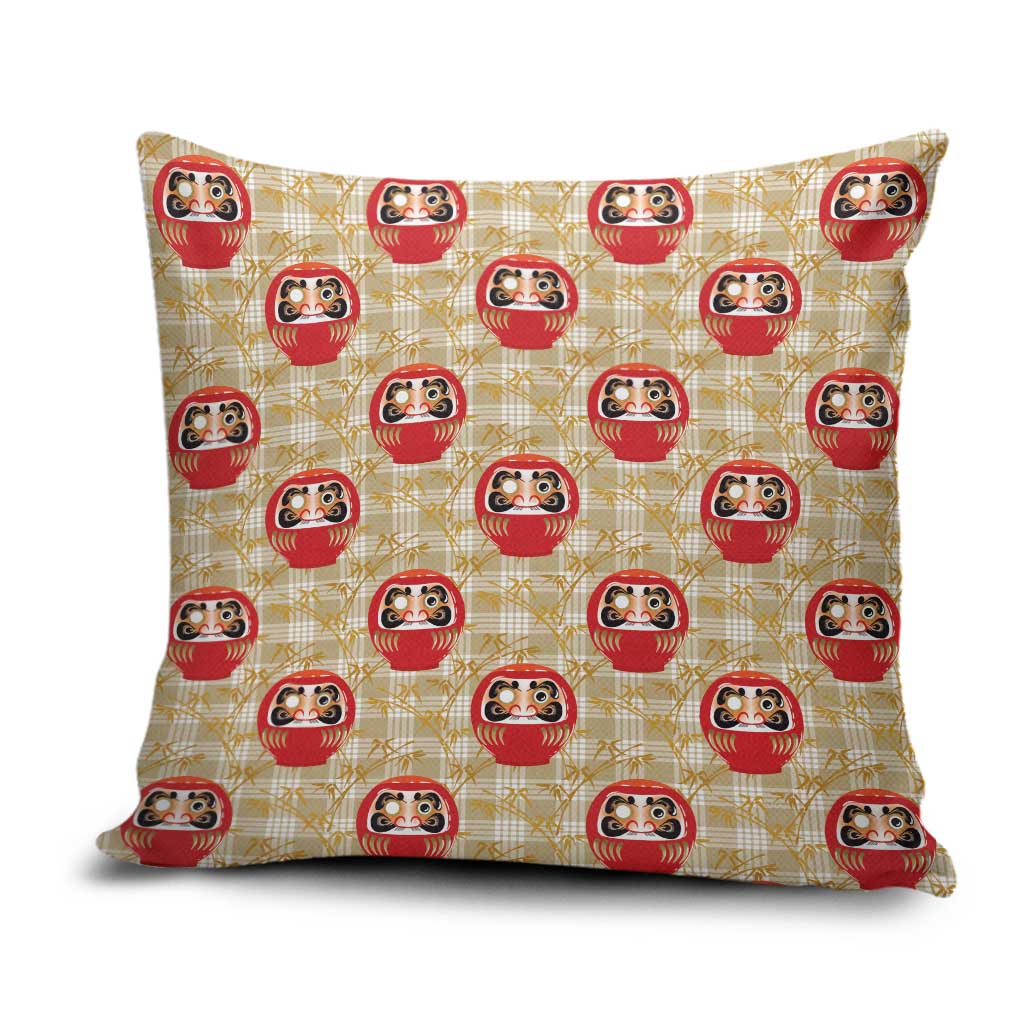 Japanese Daruma Doll Pillow Cover Palaka With Seamless Bamboo Pattern - Wonder Print Shop