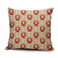 Japanese Daruma Doll Pillow Cover Palaka With Seamless Bamboo Pattern - Wonder Print Shop