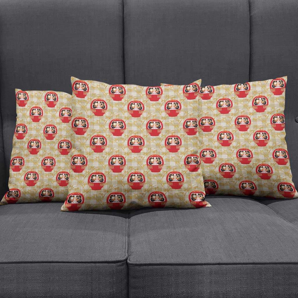 Japanese Daruma Doll Pillow Cover Palaka With Seamless Bamboo Pattern - Wonder Print Shop