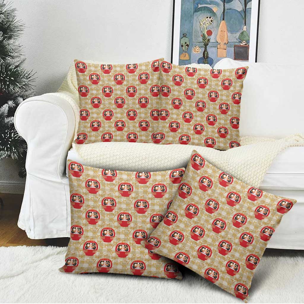 Japanese Daruma Doll Pillow Cover Palaka With Seamless Bamboo Pattern - Wonder Print Shop
