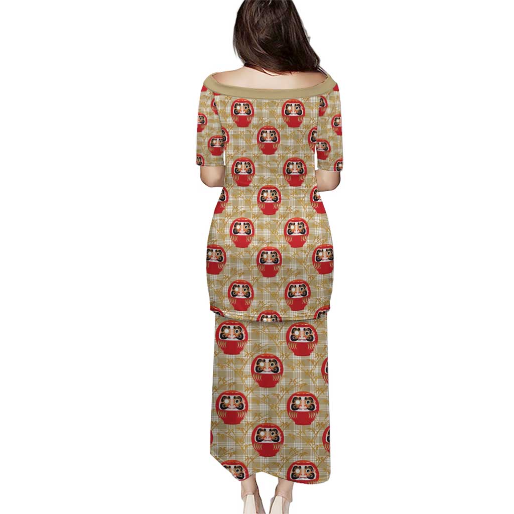 Japanese Daruma Doll Puletasi Palaka With Seamless Bamboo Pattern - Wonder Print Shop