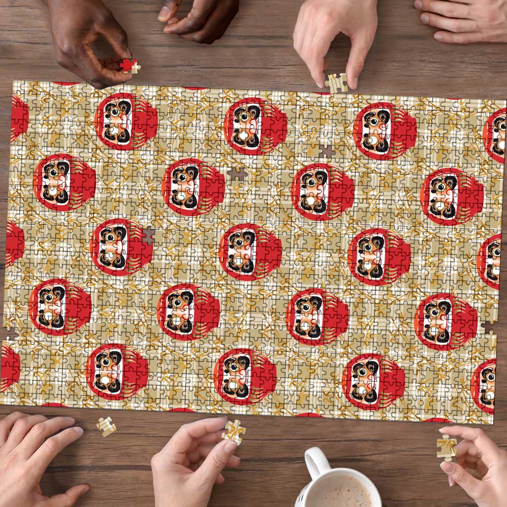 Japanese Daruma Doll Puzzle Palaka With Seamless Bamboo Pattern - Wonder Print Shop