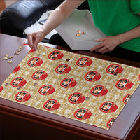 Japanese Daruma Doll Puzzle Palaka With Seamless Bamboo Pattern - Wonder Print Shop