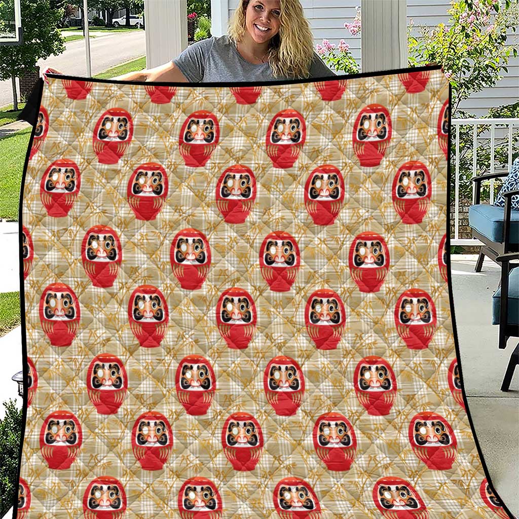 Japanese Daruma Doll Quilt Palaka With Seamless Bamboo Pattern - Wonder Print Shop
