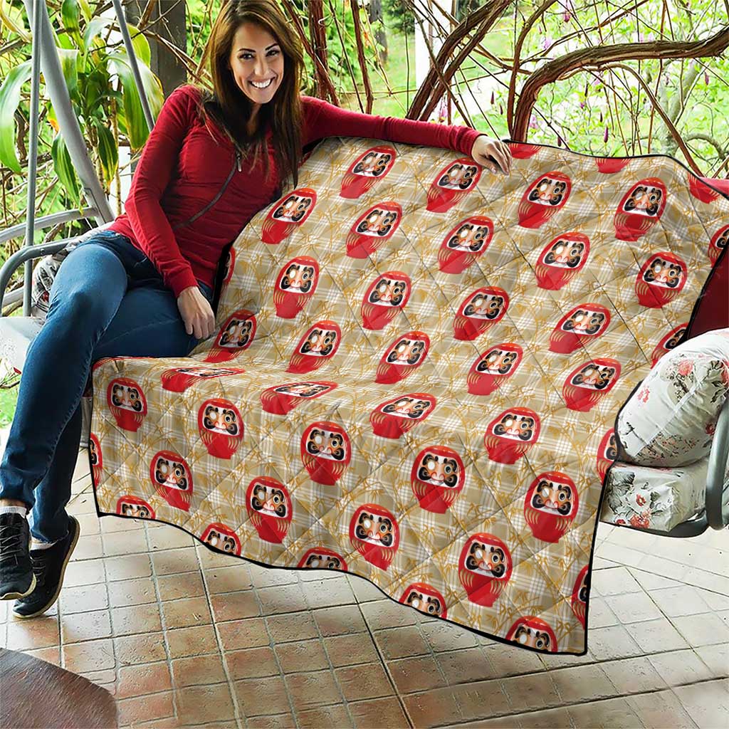 Japanese Daruma Doll Quilt Palaka With Seamless Bamboo Pattern - Wonder Print Shop