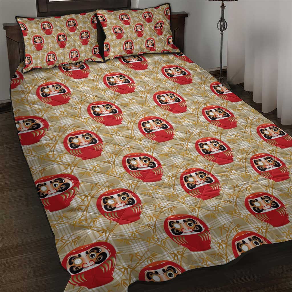 Japanese Daruma Doll Quilt Bed Set Palaka With Seamless Bamboo Pattern - Wonder Print Shop