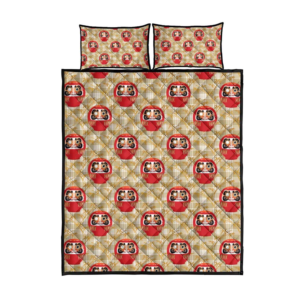 Japanese Daruma Doll Quilt Bed Set Palaka With Seamless Bamboo Pattern - Wonder Print Shop
