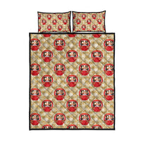Japanese Daruma Doll Quilt Bed Set Palaka With Seamless Bamboo Pattern - Wonder Print Shop
