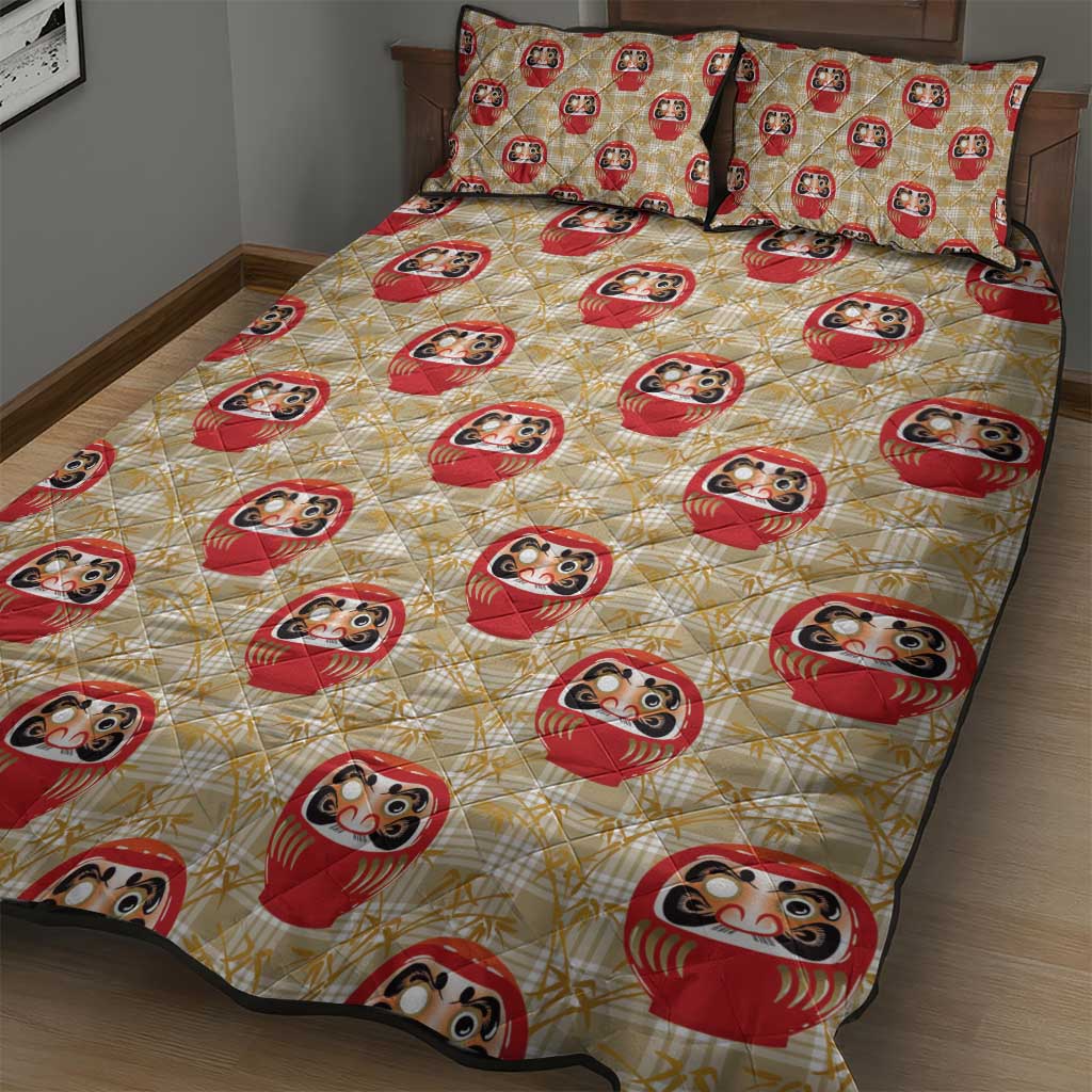 Japanese Daruma Doll Quilt Bed Set Palaka With Seamless Bamboo Pattern - Wonder Print Shop