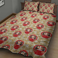 Japanese Daruma Doll Quilt Bed Set Palaka With Seamless Bamboo Pattern - Wonder Print Shop