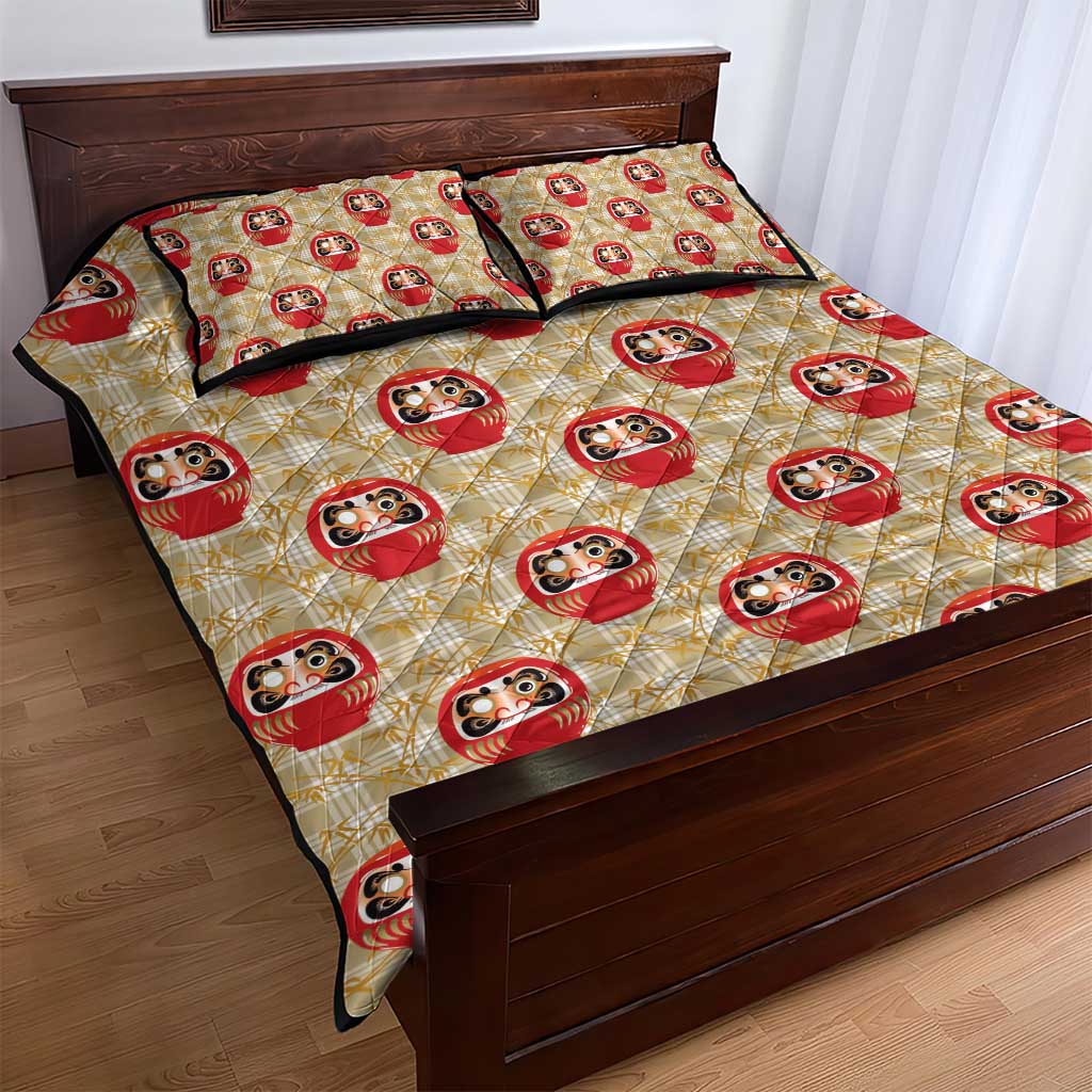 Japanese Daruma Doll Quilt Bed Set Palaka With Seamless Bamboo Pattern - Wonder Print Shop