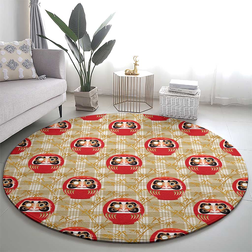 Japanese Daruma Doll Round Carpet Palaka With Seamless Bamboo Pattern - Wonder Print Shop