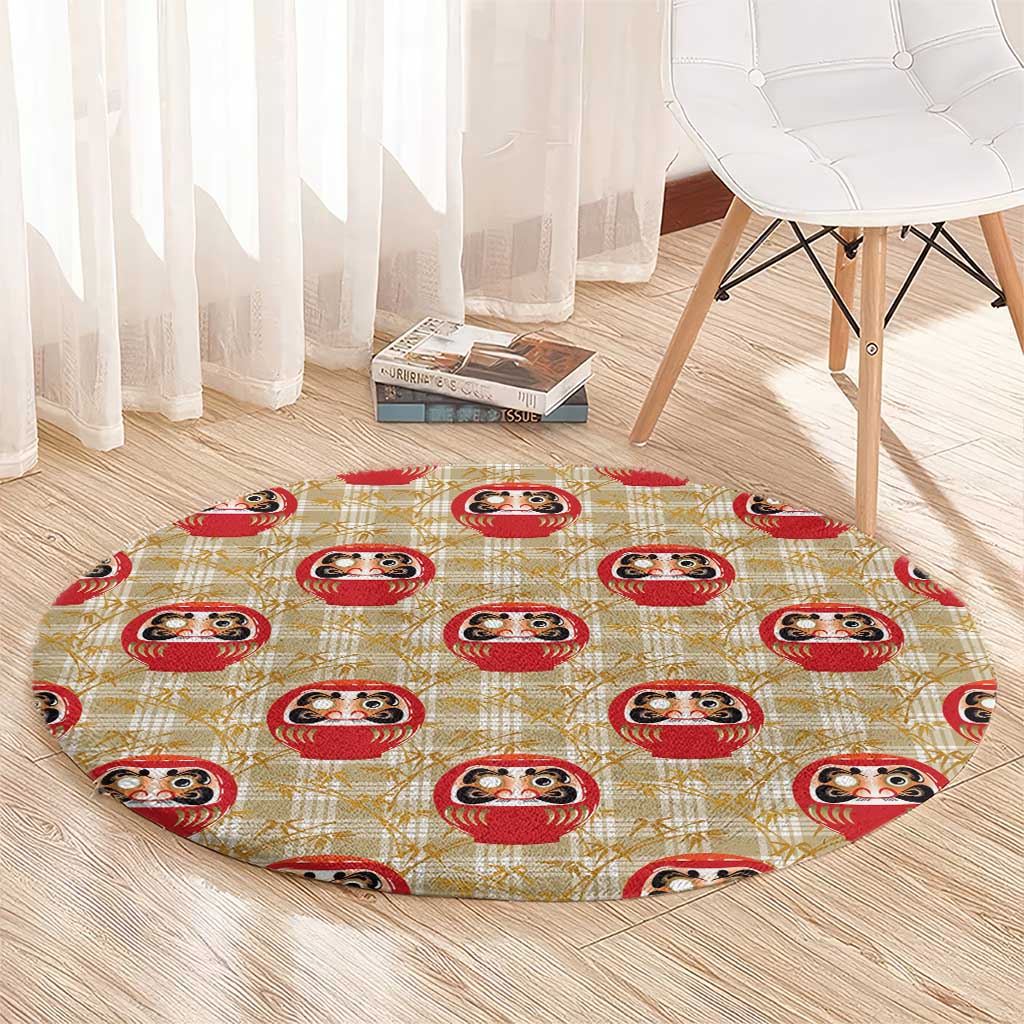 Japanese Daruma Doll Round Carpet Palaka With Seamless Bamboo Pattern - Wonder Print Shop