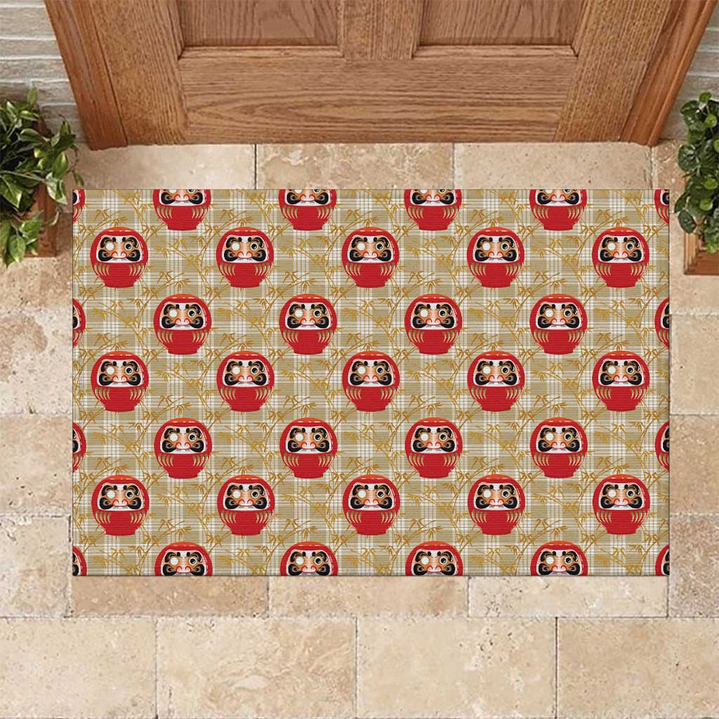 Japanese Daruma Doll Rubber Doormat Palaka With Seamless Bamboo Pattern - Wonder Print Shop