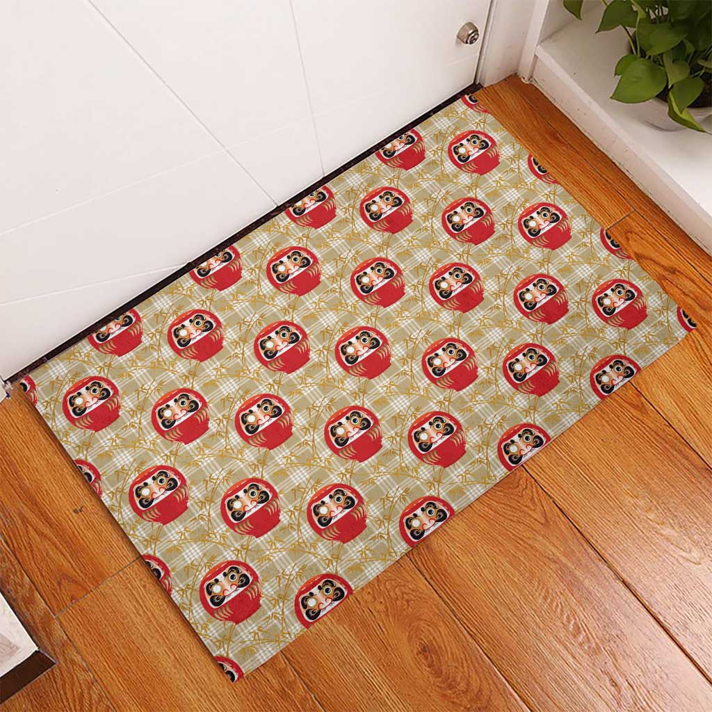 Japanese Daruma Doll Rubber Doormat Palaka With Seamless Bamboo Pattern - Wonder Print Shop