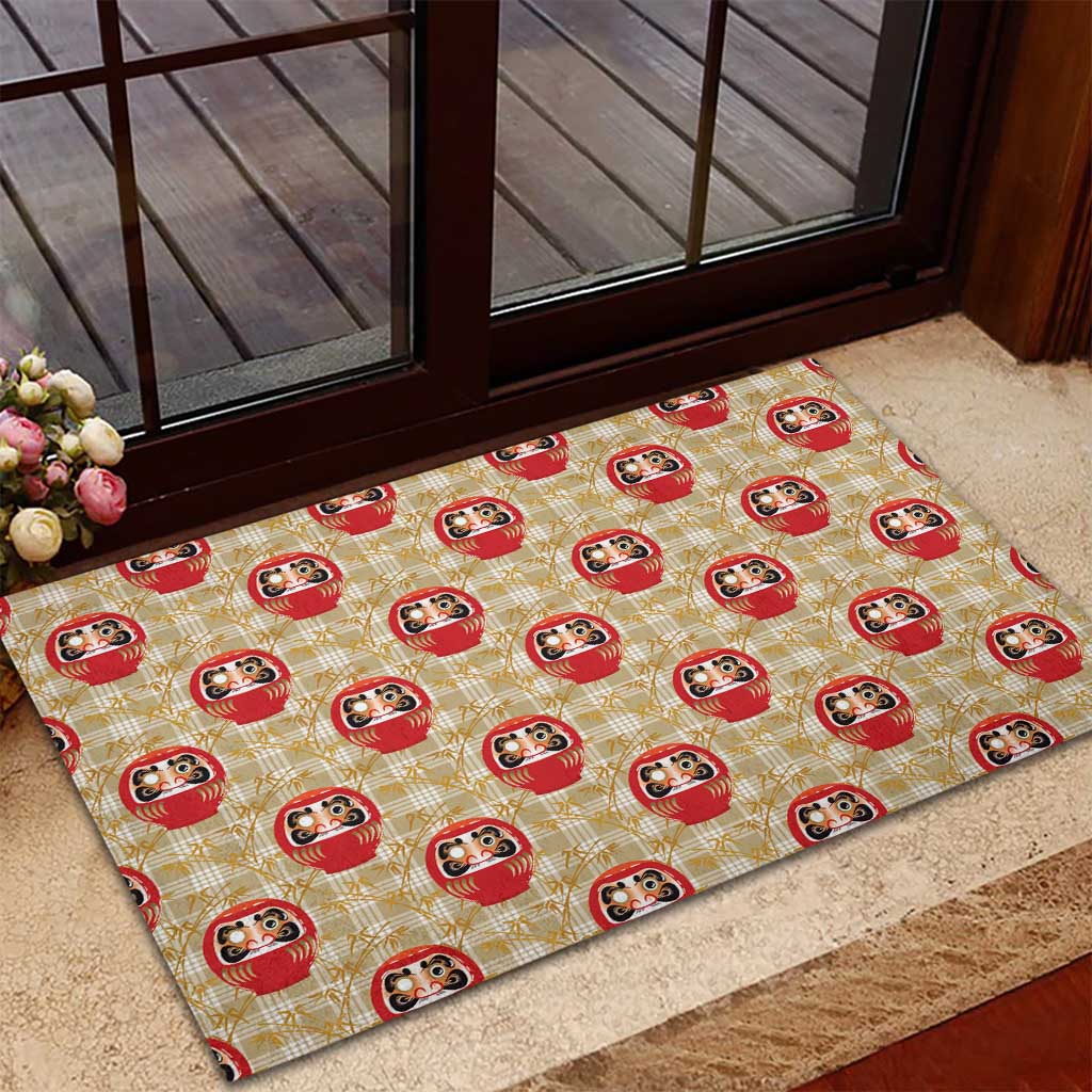 Japanese Daruma Doll Rubber Doormat Palaka With Seamless Bamboo Pattern - Wonder Print Shop