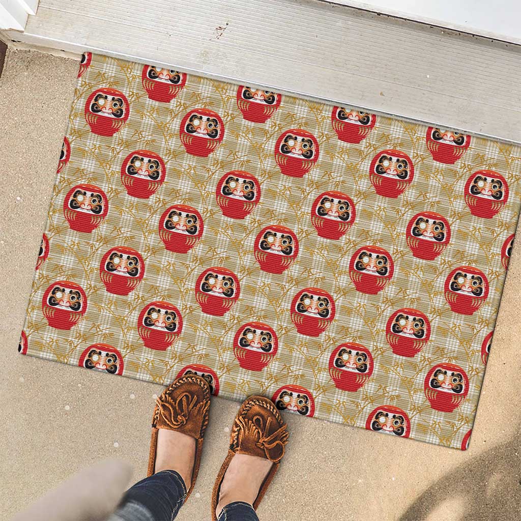 Japanese Daruma Doll Rubber Doormat Palaka With Seamless Bamboo Pattern - Wonder Print Shop
