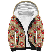 Japanese Daruma Doll Sherpa Hoodie Palaka With Seamless Bamboo Pattern - Wonder Print Shop